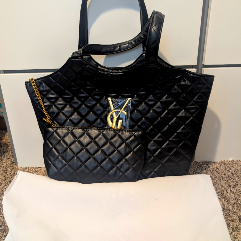Black Quilted Maxi Tote